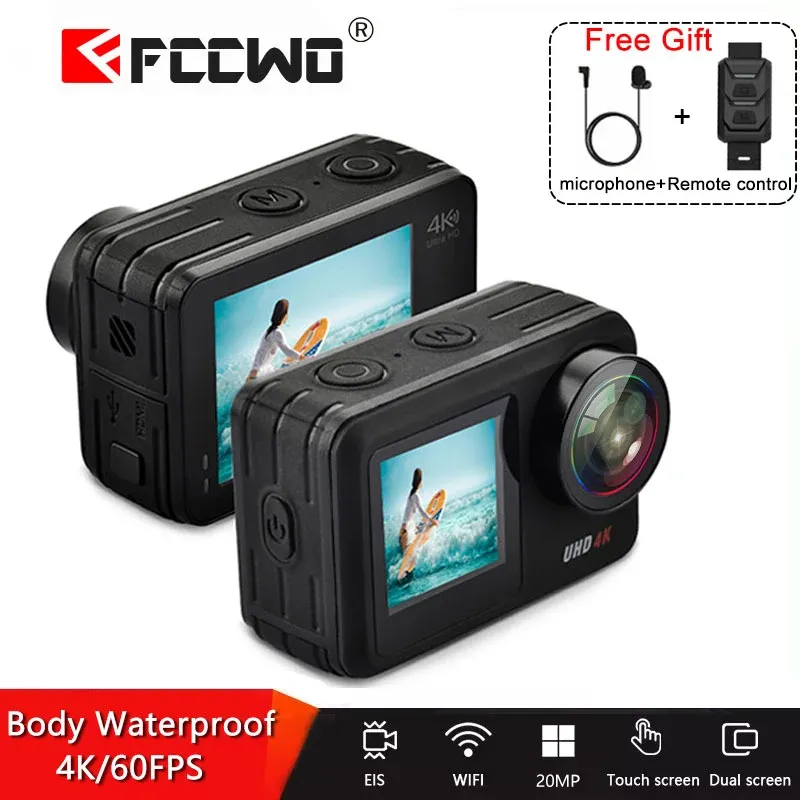 Telecamere FCCWO Original FCCWO Camera 4K 60fps EIS 20MP Body Waterproof 540m WiFi Antishake Sport Cam Sport Cam Webcam Video Casco Underwater