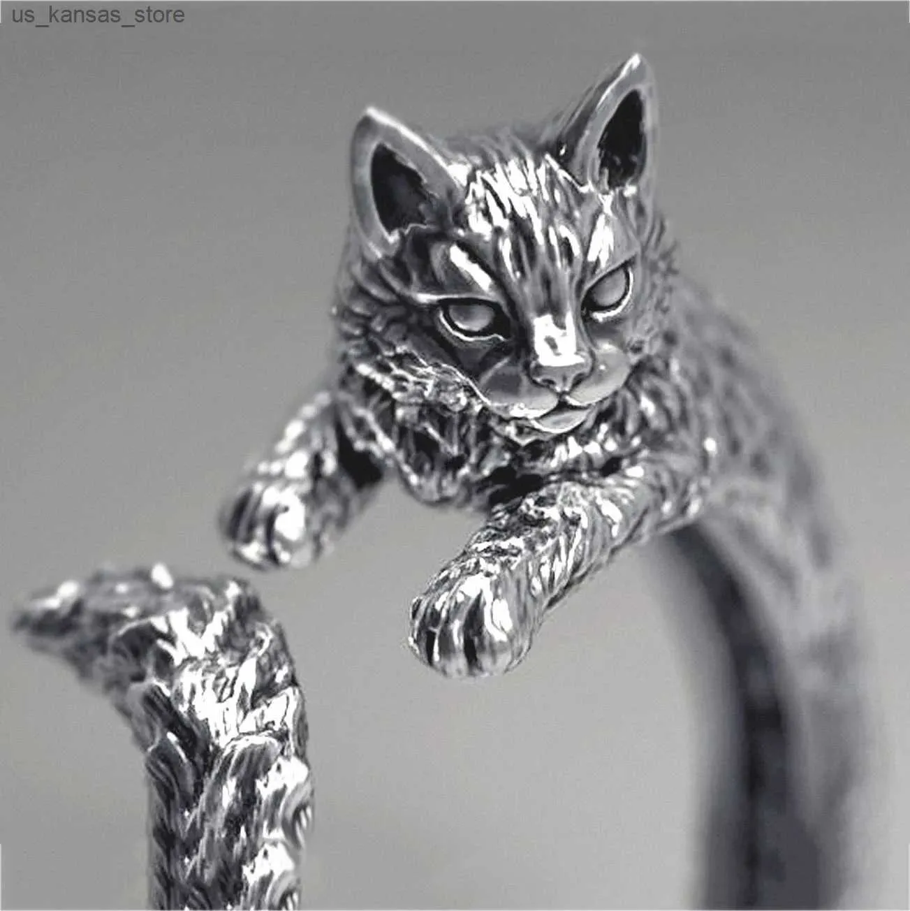 Clusterringe Retro Silber Katze Ring gruselige böse Hexe Katze Offener Ring Cocktail Party Frauen süße Haustier Ring Jubiläum Großhandel 240408