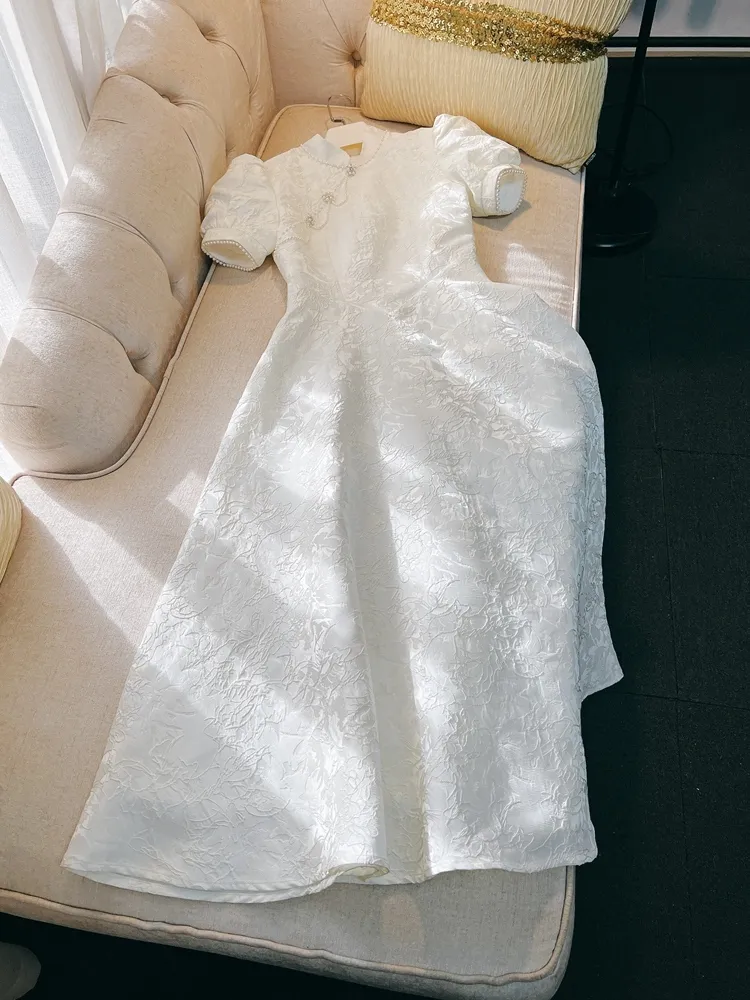 navy blue dress for baby girl Floral Jacquard Cocktail Dresses A-Line Sleeveless Tea Length Lace Up Back  With Solid Color With Ruched Details Race Day Dress Wedding Guest Dress  2026 main image 1