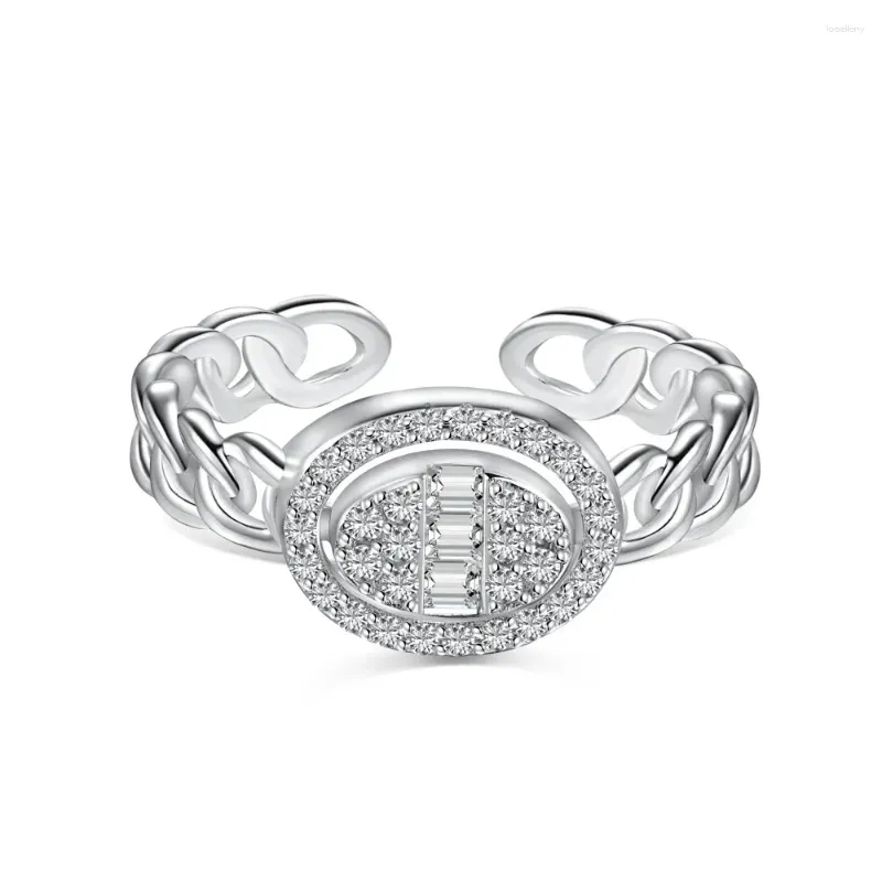 Klusterringar STL S925 Sterling Silver Women's Open Ring med högkvalitativ kedjebar full diamant inlay fashionabla och mångsidiga