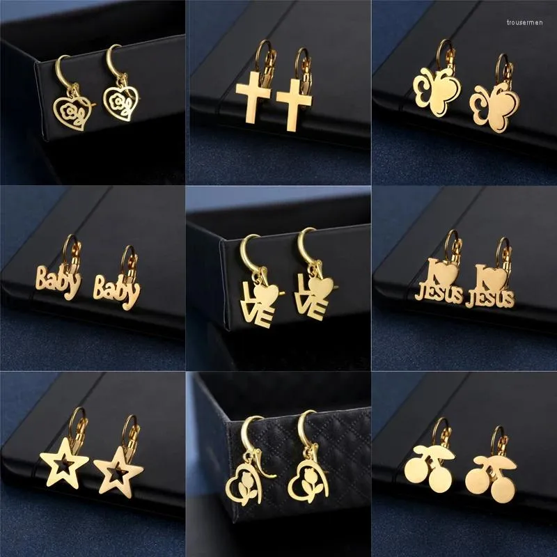 Studörhängen 1Pair Fashion Earring Letter Jesus // Love Heart/Star Liten Geometric Gift for Women Party Jewerly rostfritt stål gåvor