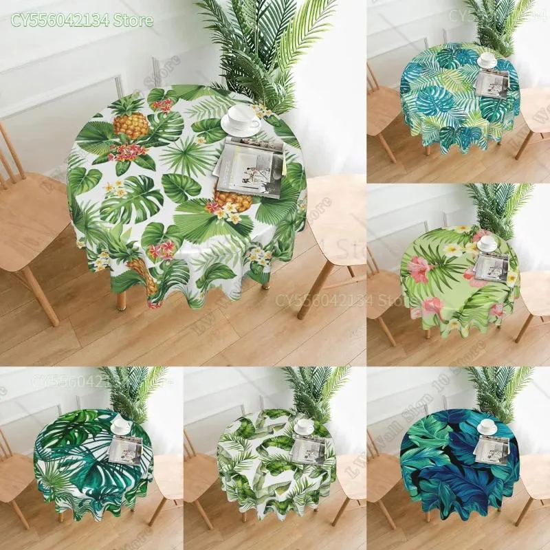 Panno tavolo foglie di palma tropicali e tovaglia rotonda di fiore resistente alla copertura circolare a prova di acqua decorativa per picnic da pranzo in cucina