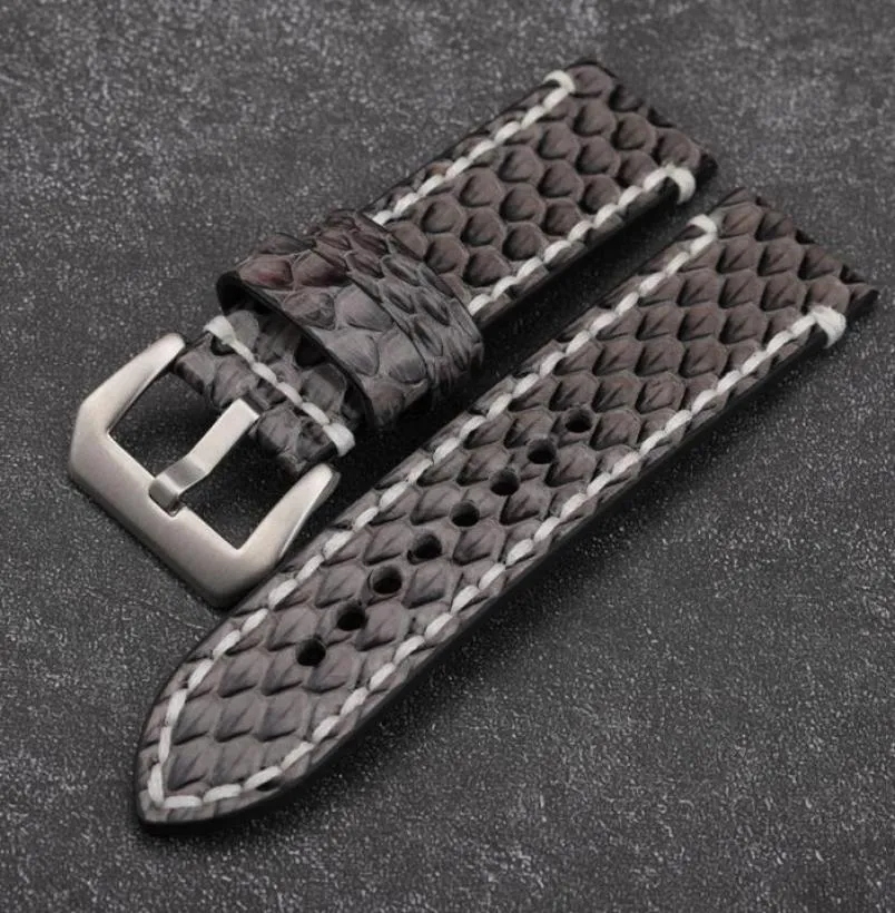 Watch Bands Handmade Gray Python Leather Strap 20 22 24 26MM Compatible With PAM111 441 Men039s Bracelet7360418