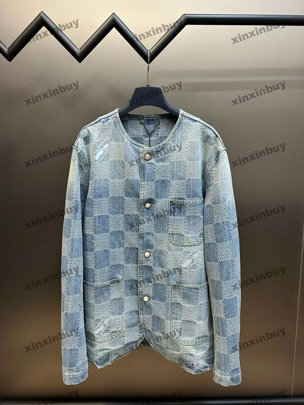 Xinxinbuy Men Jacket Jacket Jacket Mosaic Grid Sets Letter Jacquard Fabric 1854 Manga longa Mulheres pretas azuis marrom branco M-3xl