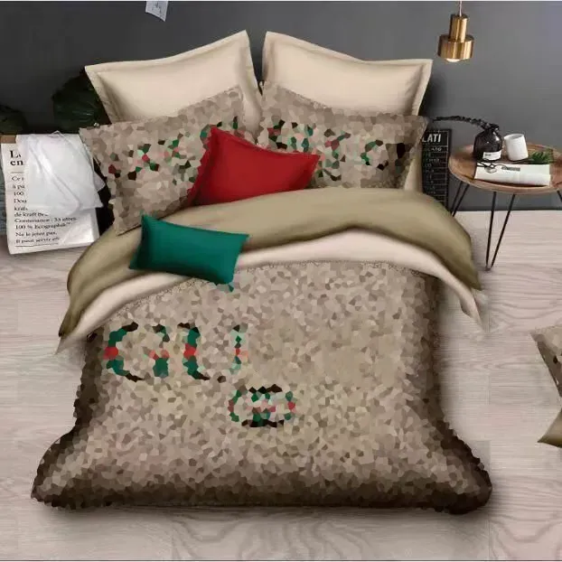 High-end Designer Bedding Set Classic Letter Logo Khaki dashed letter logo Printed Duvet Cover Pillow Cover 4 pcs Set Pure Cotton Comfortable Bedding Decoration