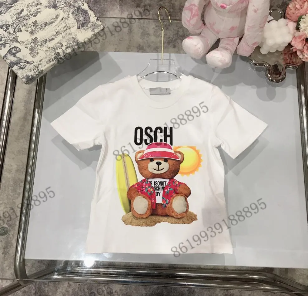 White Designer Kids Luxury Summer Highend Tshirts Custom Dyed High Pressure Printed Bear Pattern T Shirts Boys and Girls Top Tee1058838