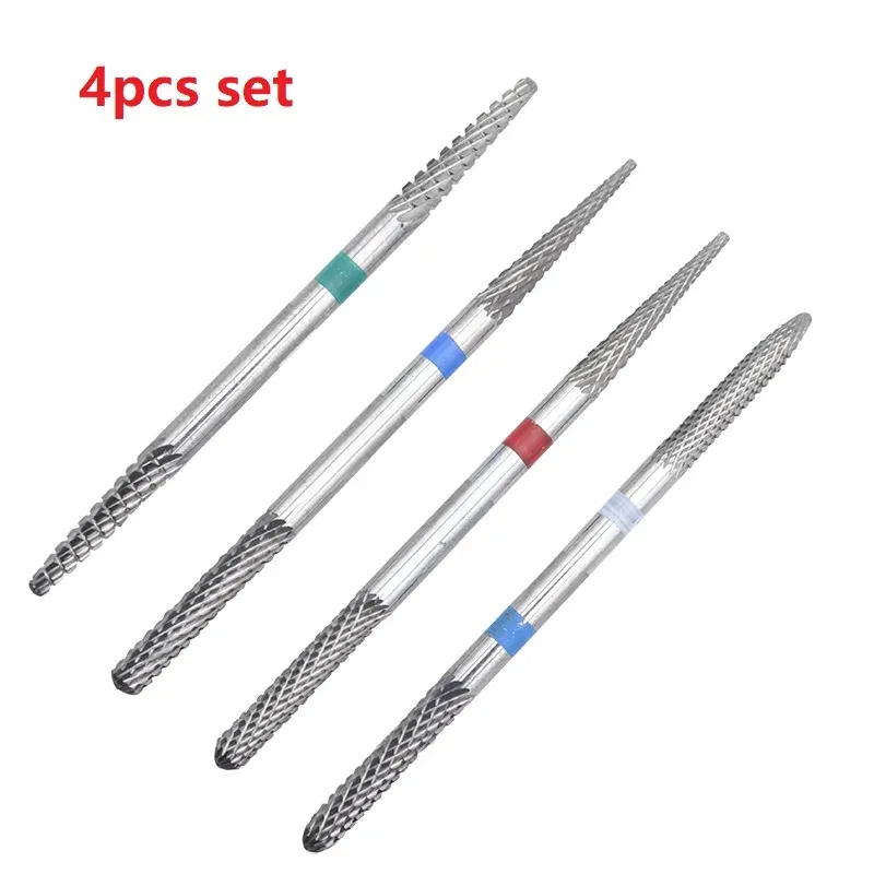 Bits hot 4pcs/set dubbele zijkant carbide elektrische manicure boren boren frees cutter braam apparaat nagelbestanden bits pedicure tools