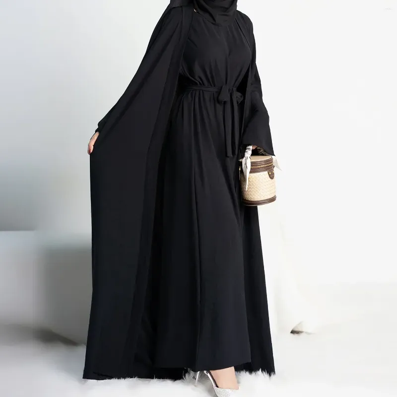 Abbigliamento etnico Donna musulmana Set 2 pezzi aperti ABAYA Sleeveless Abito hijab abito abbinato abito Dubai Turchia Kimono Islamic