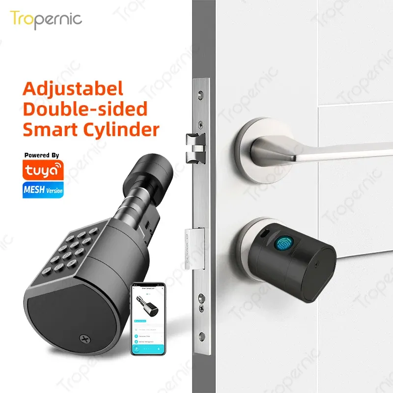 Lock Double sided Adjustable Tuya APP Fingerprint Cylinder Electronic Smart Door Lock Digital Keypad Code Keyless Cylinder Locks