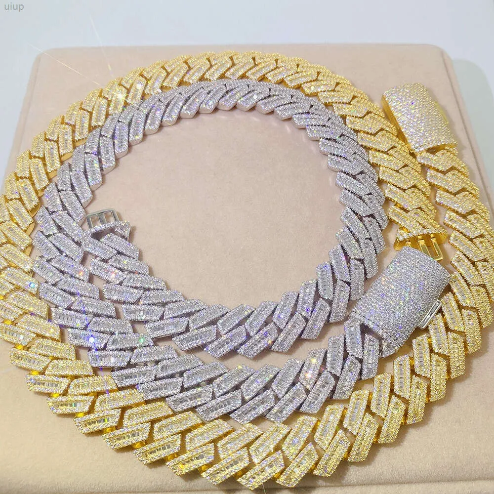 Fine Jewelry Heavy Luxury Hip Hop Vvs Baguette Diamond Cuban Link Chain Custom Silver Necklace