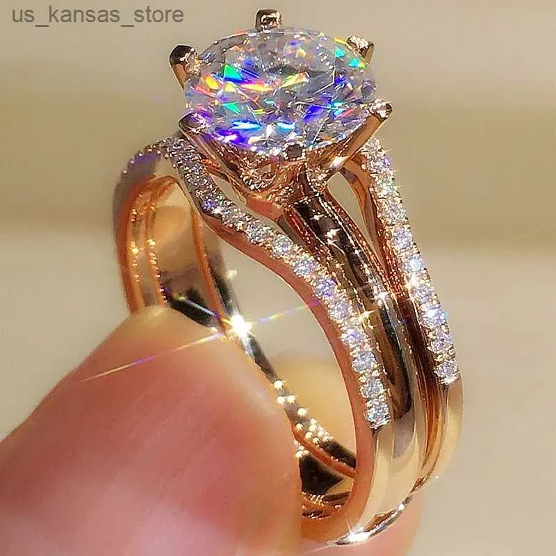 Küme halkaları huitan benzersiz gül altın yüzüğü kadın klasik 6 pençe tasarım kübik zirkonya yüzüğü düğün nişan grubu sıcak mücevher240408