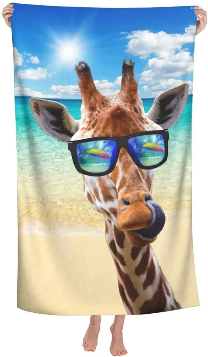 Serviette microfibre drôle de girafe plage dessin animé avec lunette de soleil sur le bain d'été de mer serviettes de piscine à sable à sec rapidement sec