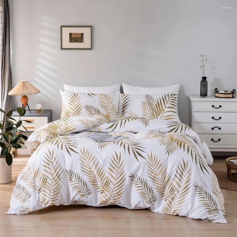 Juegos de ropa de cama Evich Fashion Comforter Set 3pcs dorado | funda de almohada de patrón de hojas y cubierta de edredón de cremallera dormitorio multiproximo textil