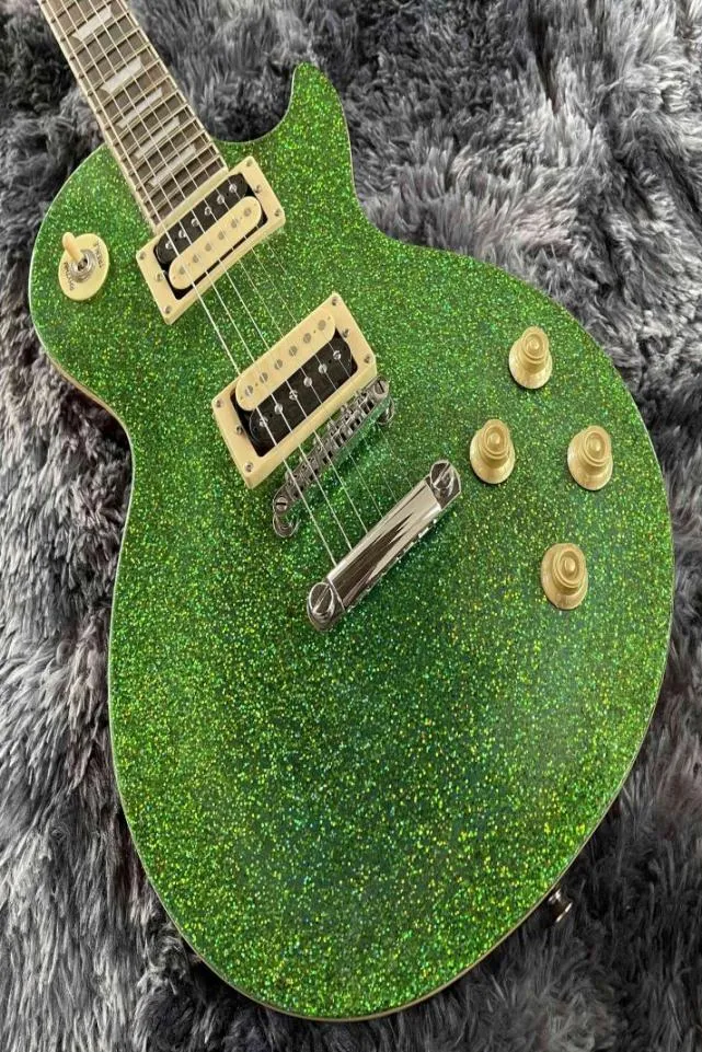 Özel Mağaza 1959 Big Sparkle Green Gold Top Elektro Gitar Maun Vücut Zebra Pikaplar Tuilp Tuner