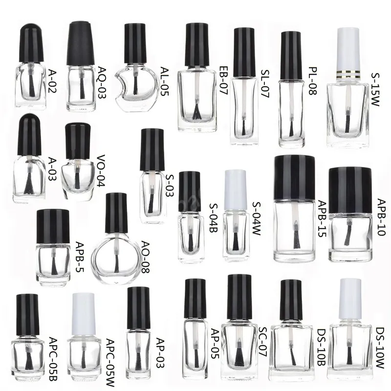 Bottles 12pcs 3ML15ML Empty Nail Polish Glass Bottle Clear Portable Gel Container Refilled Storage Box Square Round Makeup Tube Brush