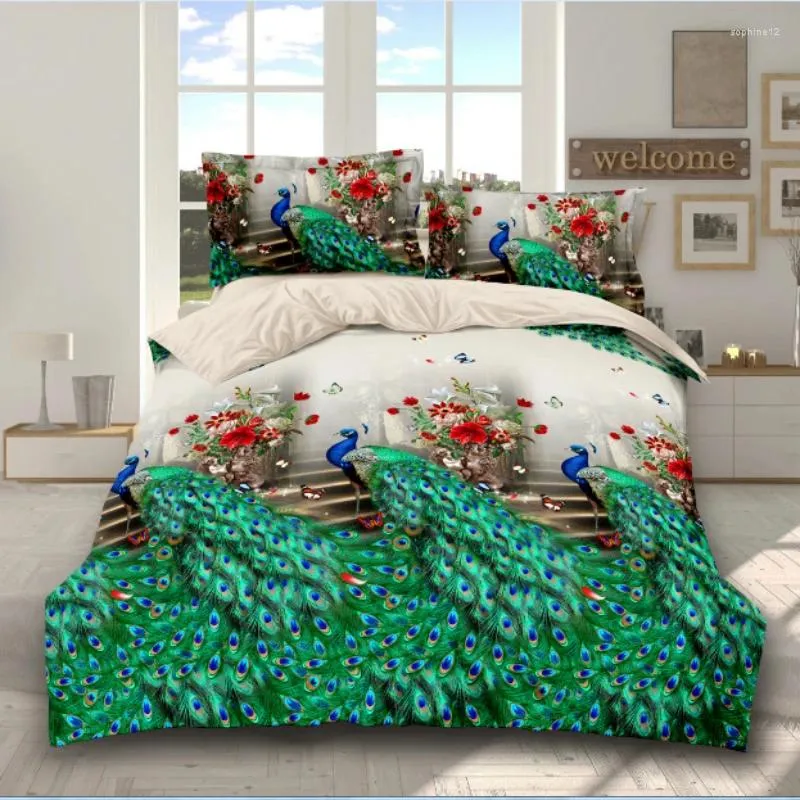 Conjuntos de cama Conjunto de futebol 3D Flamingo Pavão Pastoral estilo 4pcs Família Family's Children Duvet Capa Casamento Fronha para Casamento