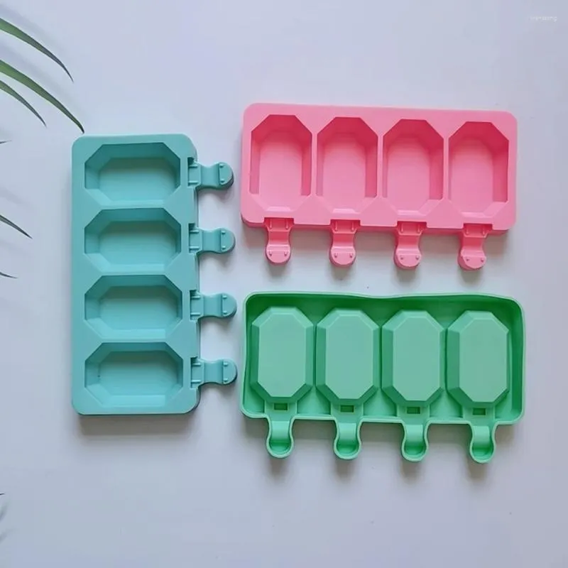 Baking Moulds 4 Holes Popsicle Mould Silicone Ice Cream Mold Cake Chocolate Pudding Molds Gem Shaped Holiday Gifts Tools