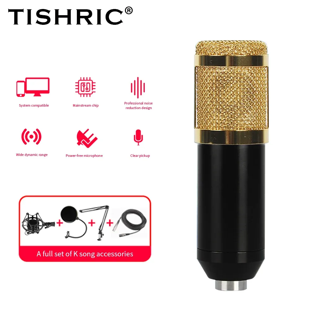 Microphones Tishric BM800 Condenseur professionnel microphone MIC câblé avec microphone Stand Mount de choc pour le chant en direct karaoké