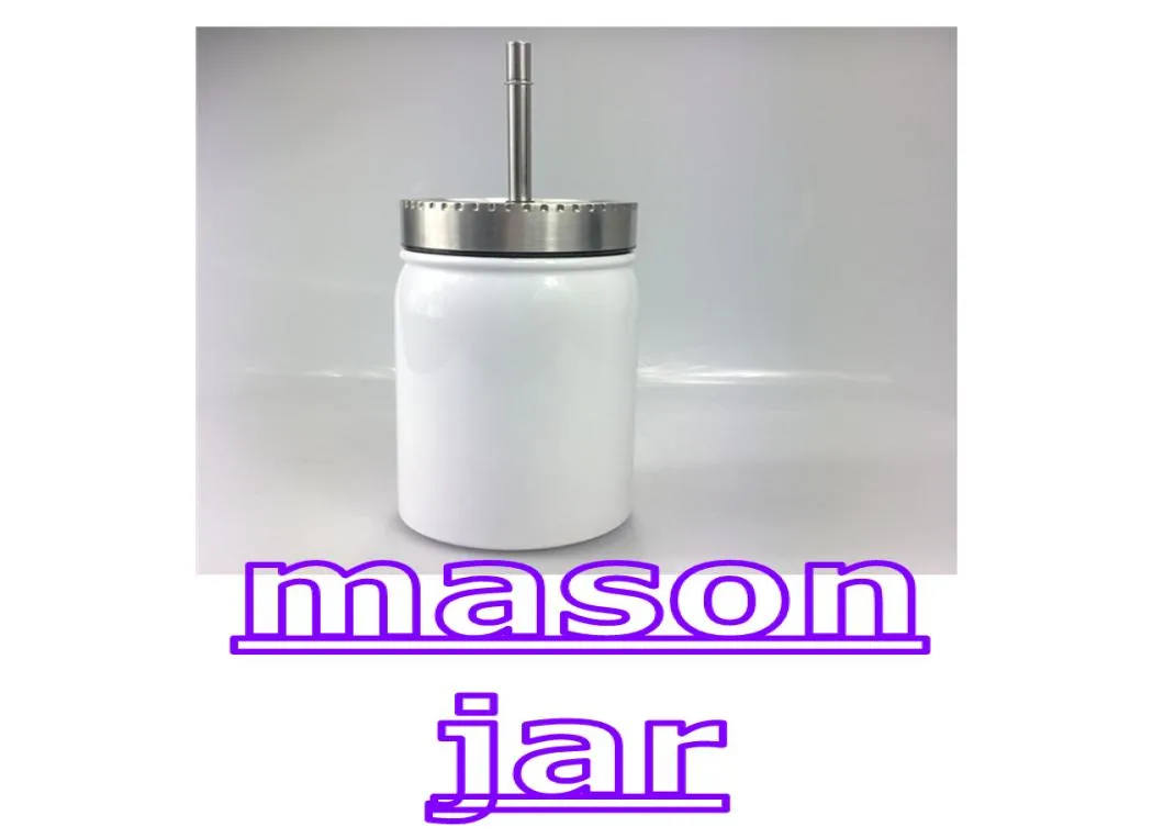 17oz sublimatie Mason Jar met stro roestvrijstalen water flessen draagbare dubbele geïsoleerde bekers vacuüm koffie mokken drank cup1902617