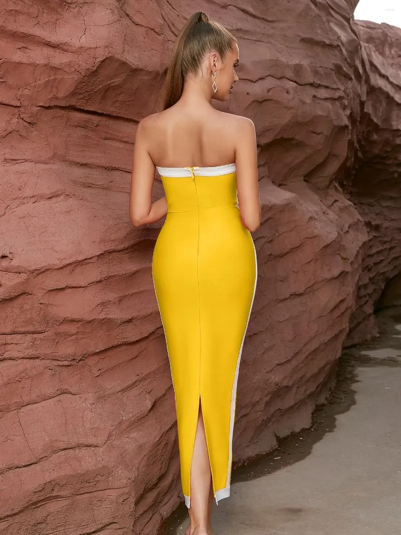 yellow bandage bodycon dress Aaliyah Bandage Midi Dress