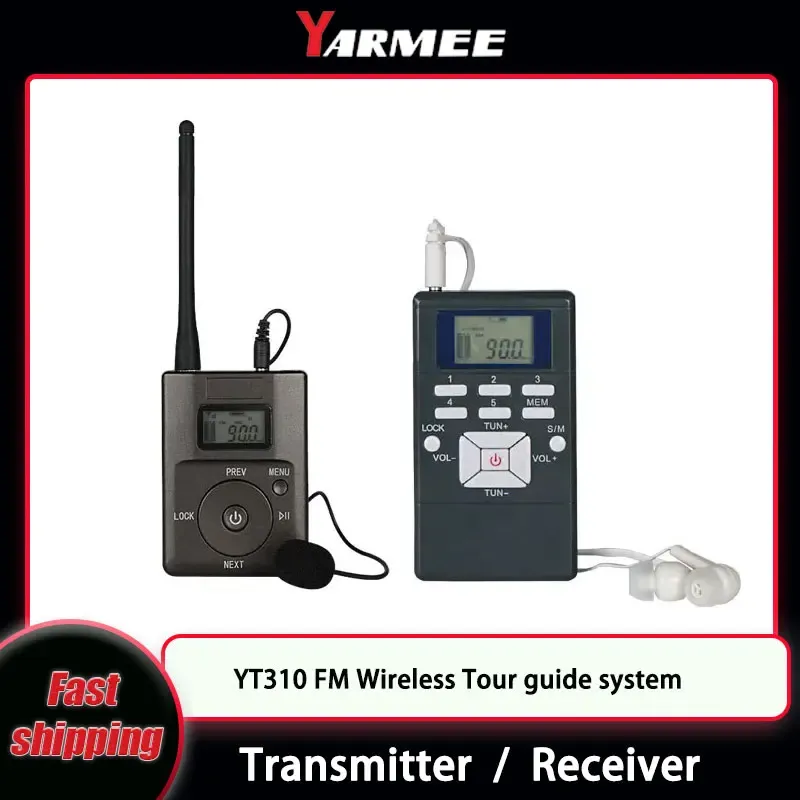 Microphones Yarmee FM Wireless Audio Tour Guide System Sändarmottagare med mikrofonörlur för resande översättningskyrka