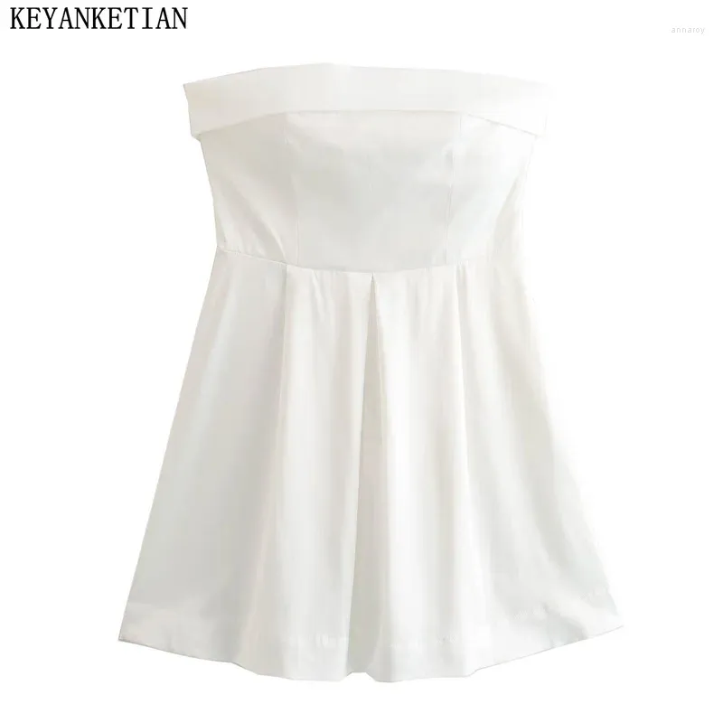 Vestidos casuais keyanketian 2024 lançar vestido branco feminino sem alças primavera shed shash pesco