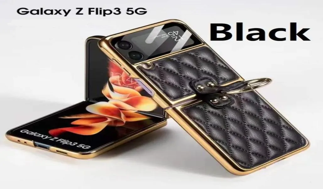 Armure Cas pour la peau de mouton pour Samsung Galaxy Z Flip 3 Flip 4 Étui 5G Holder PU Cuir Ring Cover dur 7582165