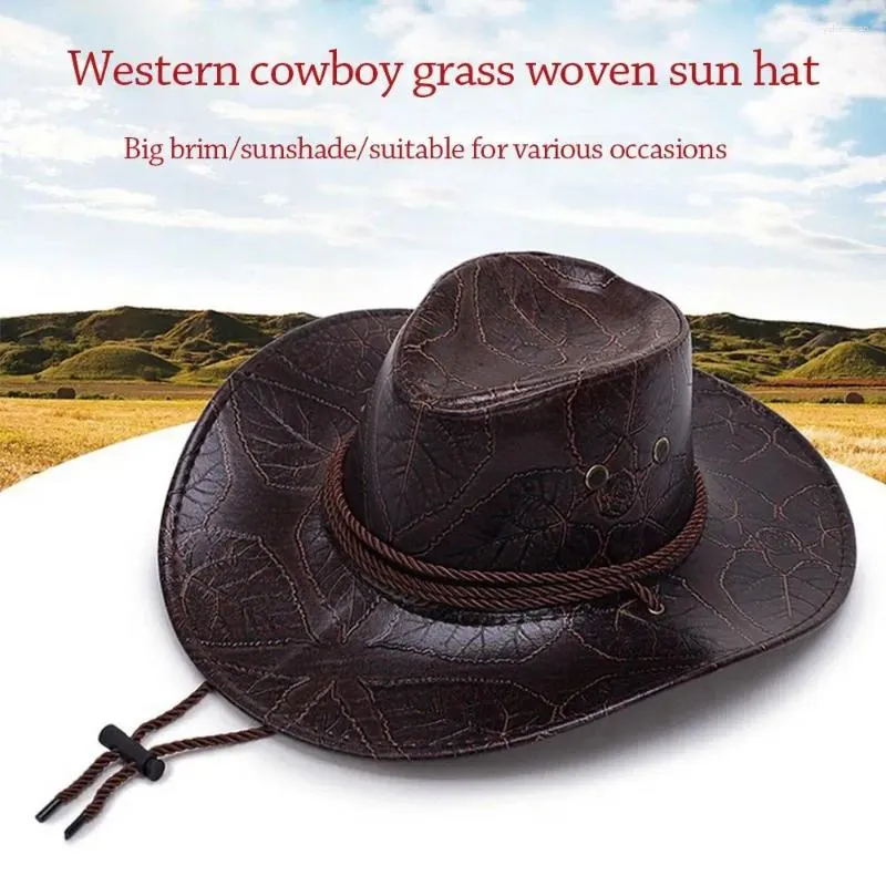 Bérets en cuir cowboy chapeau mode gentleman western chapeaux de soleil d'été capes chevaliers jazz hommes femmes