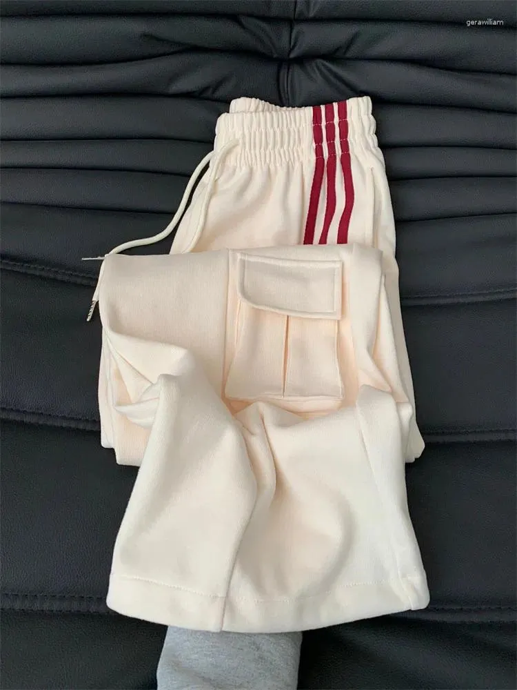 Pantalones de mujer 2000 Estéticos Mujeres Beige Beige Campos de chándal holgado de rayas