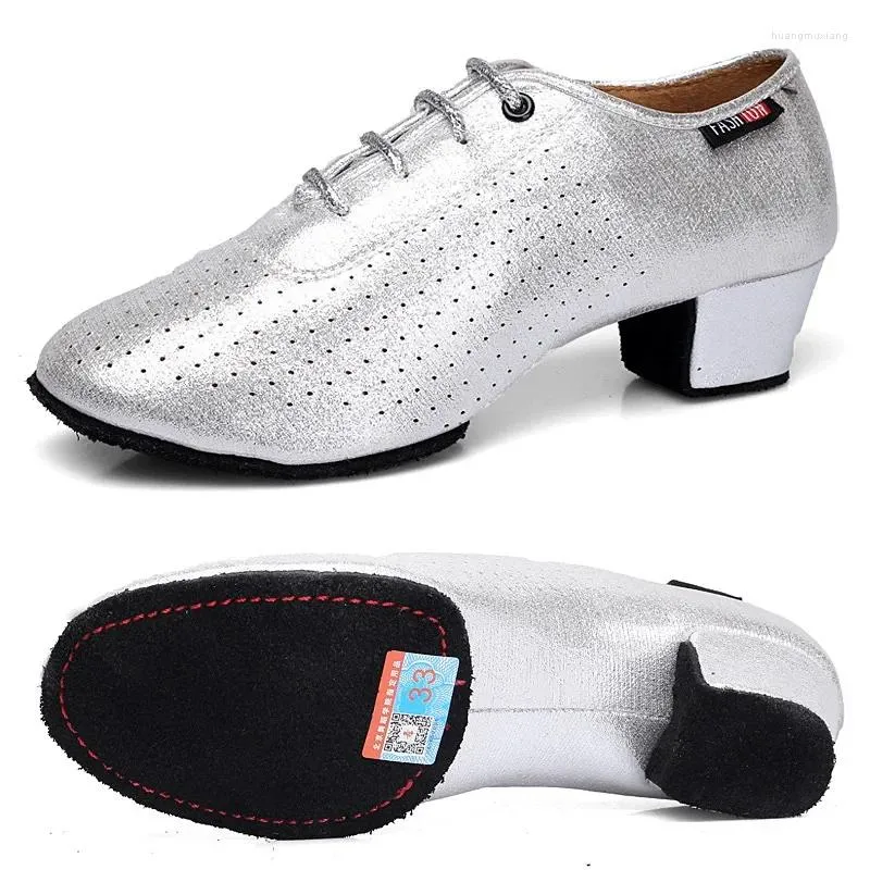 Dance Shoes Women Latin Ballroom PU Leather Ladies Girls Modern Jazz Silver Black Salsa Dancing Teacher Shoe