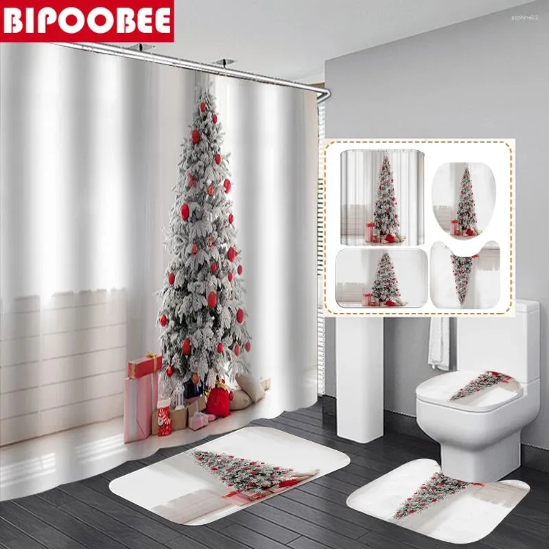 Rideaux de douche rideau imprimé arbre de Noël blanc pour décor de salle de bain pagaye de bain plénite de salle de bain piédestal couvercle de couvercle de toilette