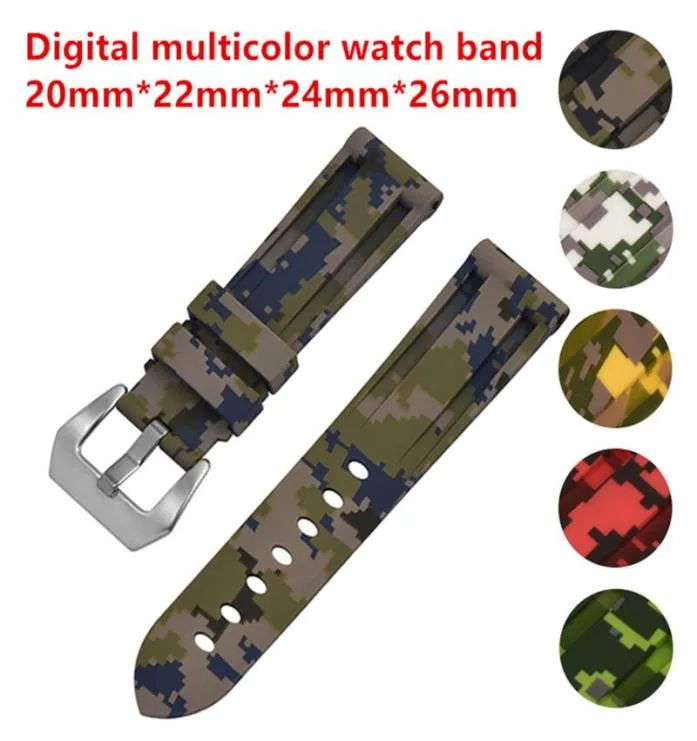 Assistir bandas 20mm 22mm 24mm 26mm Camo azul cinza para Pam Borracha Silicone Straps Bracelets de relógio de pulso Men Correa1188564