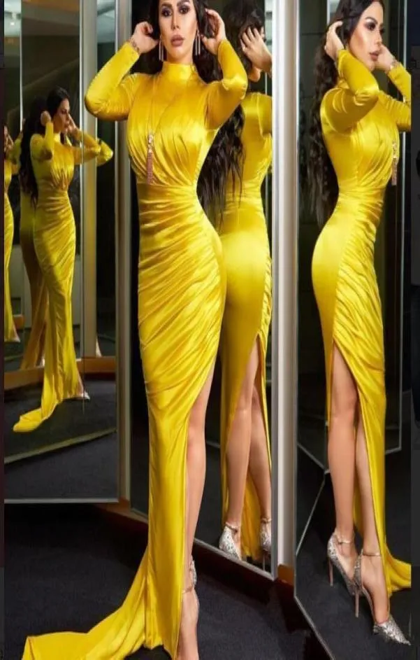 2019 abiti da sera lunghi più recenti abiti da sera gialli brillanti ad abiti formali da parte di abiti da ballo scissione della sirena scissione 5467434