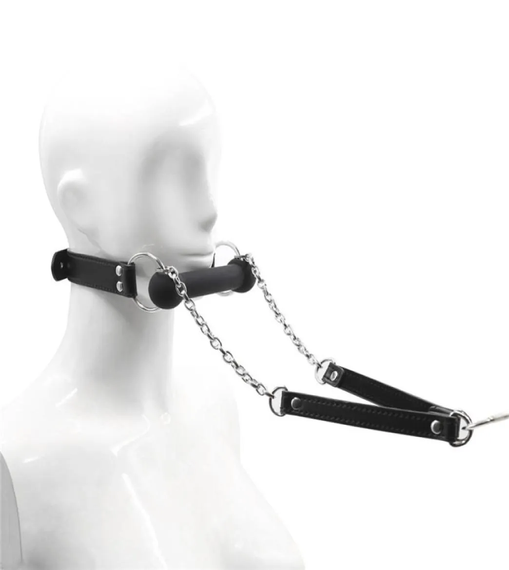 Silicone morsure bâillon chien os de bondage en cuir en laisse Collier bouche bouche avec une chaîne en laisse Fetish cou poignets CONTRAINT