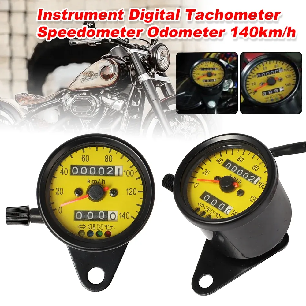 Retro Motorcykel LED Backlight Dual Ometer 0-140 km/h Speedometer mätare Vintage Tachometer Universal