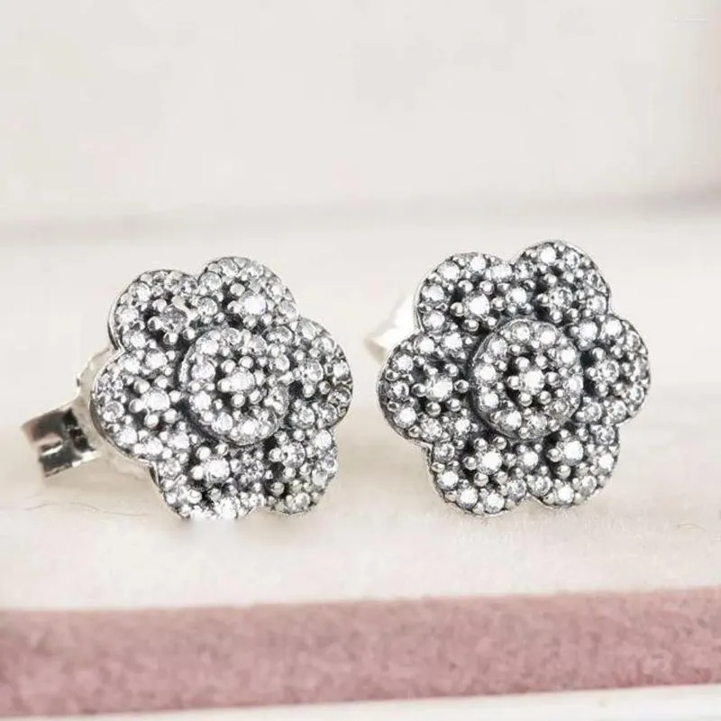 Bolzenohrringe 925 Sterling Silber kristallisierten Blumen mit klarem CZ Mode passt zu allen europäischen Schmuck für Frauen