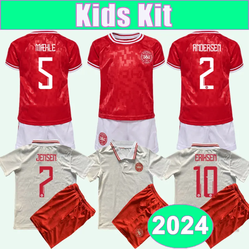 2024 Danemark Mens Soccer Jerseys National Team Andersen Jensen Eriksen Hojbjerg Dolberg Hojlund Home Away Football Shirts Adult Uniforms