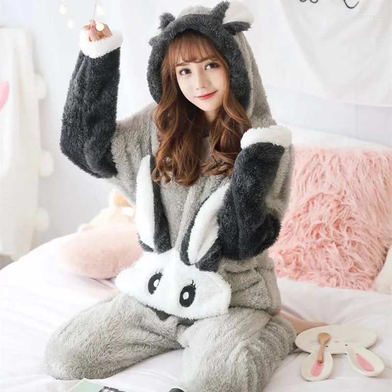 Home Clothing Pajamas Winter Explosions Plush Wholesale Cute Cartoon Warm And Comfortable Can Wear Outside Clothes Long Sleeve Women