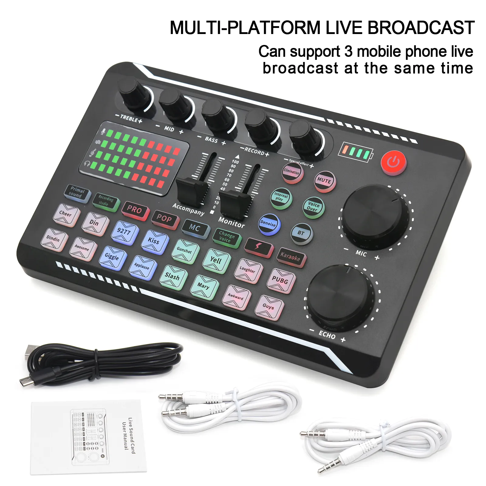 DJ Equipment Sound Card Console for Live Voice Mixing and Karaoke