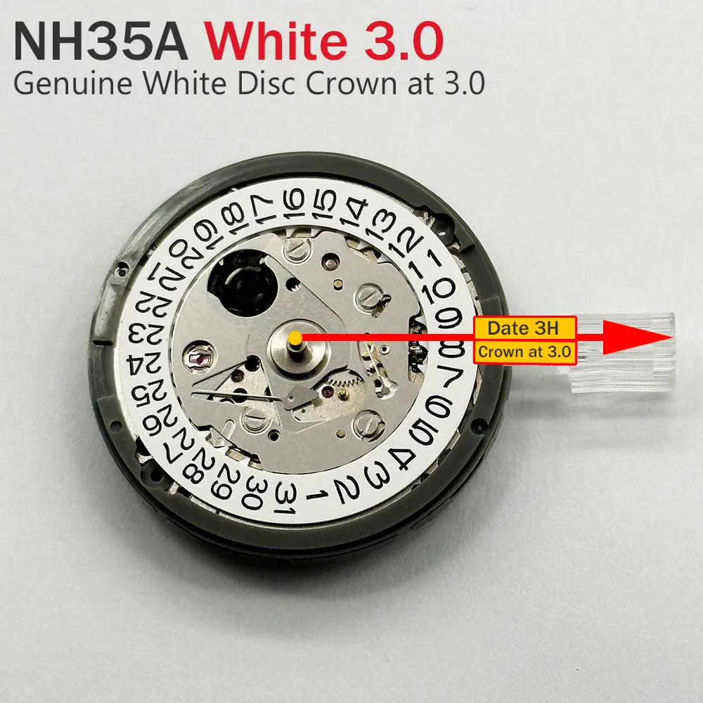 Japan Echte NH35 Bewegungskrone Bei 3 0 3 8 Uhr WeiB Schwarzes DateWheel 24 Juwelen Hoher Genauigkeit Mod Ersetzen Sie Mechanismus NH35A Von 28 39 DHgate
