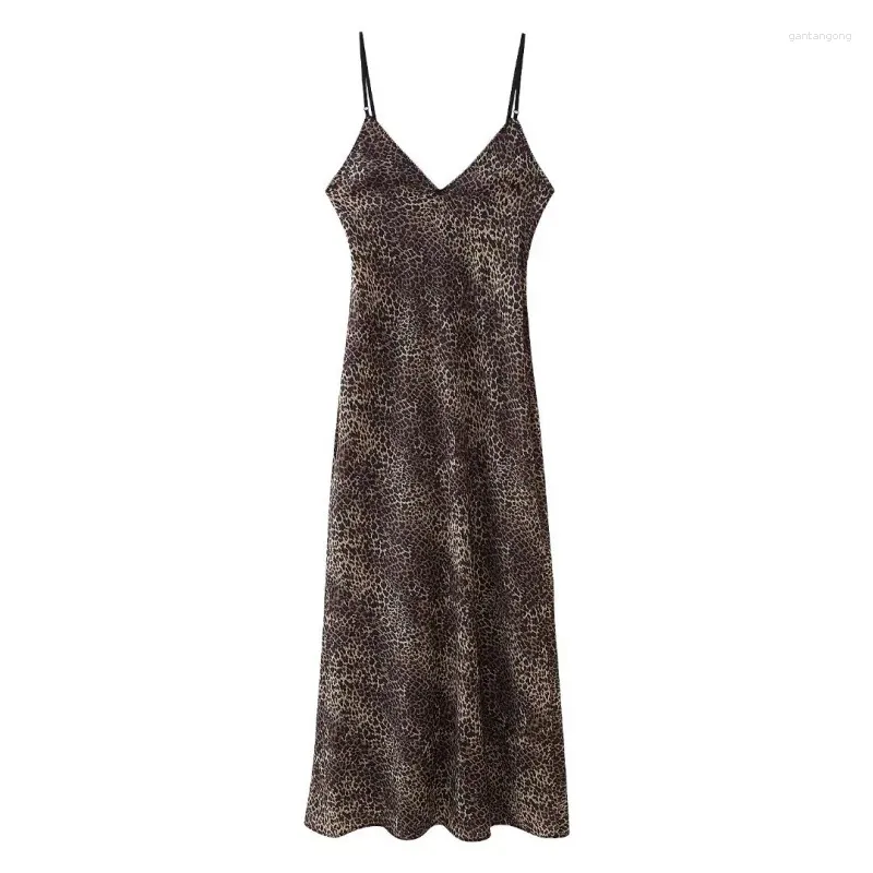 Abiti casual Donne Donne Leopard Stampa Stampa Silk Satin Exconore Dressing Dressing Sleeveless Slip Fit Holiday Party