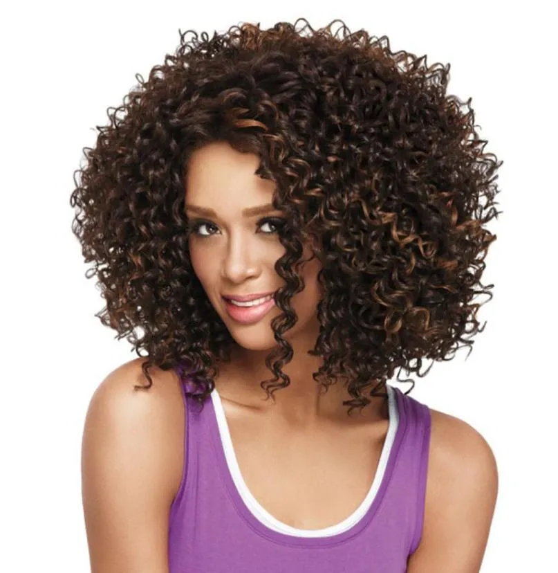 WoodFestival Afro American Parrucca sintetica Short Afro Kinky Curly parrucche per donne nere Capelli in fibra di media lunghezza8385717