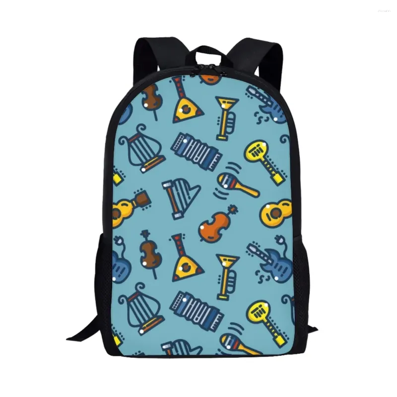 Schooltassen Cartoon muziekinstrument ontwerp tieners student tas dagelijkse casual rugzak jongens meisjes boek reisopslag rucksack