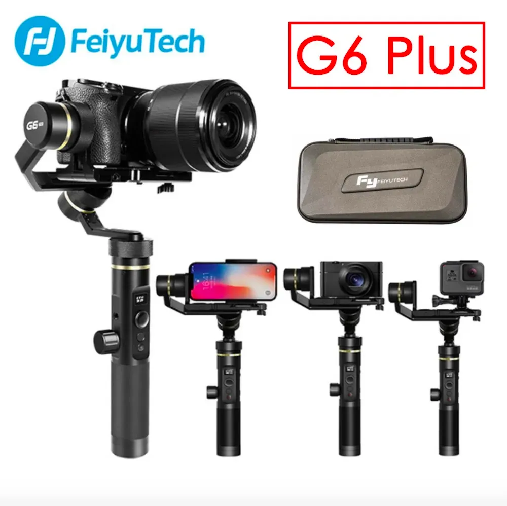 Gimbal feiyutech feiyu g6 plus 3axis handhållen stänkproof gimbal stabilisator för spegelfri kameraficka kamera GoPro 5/6 smartphone