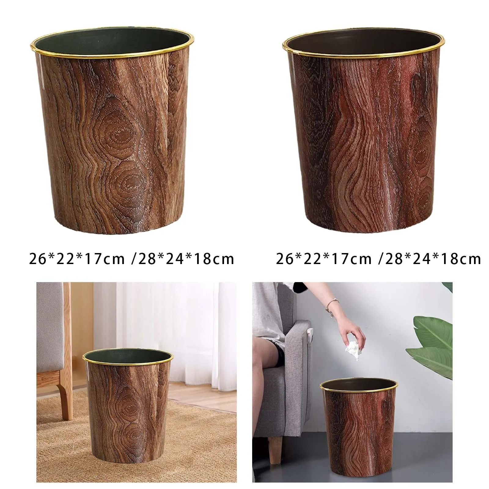 Open Top Trash Can Home Decor Durable Dustbin Wastebasket Rubbish Container for Restroom Restaurants School Livingroom Dining