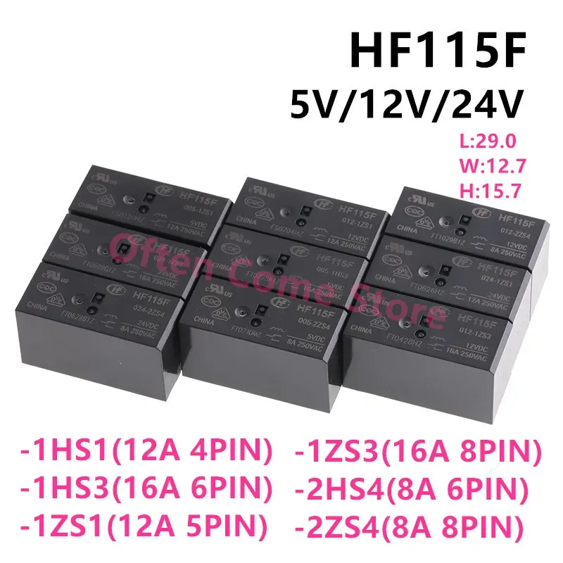 5pcs Nouveau JQX-115F HF115F -005 012 024 048-2ZS4 -2HS4 1HS3 1HS1 1ZS1 1ZS3 6PIN 8PIN 8A 12A 16A 5V 12V 24V POWER RELAY