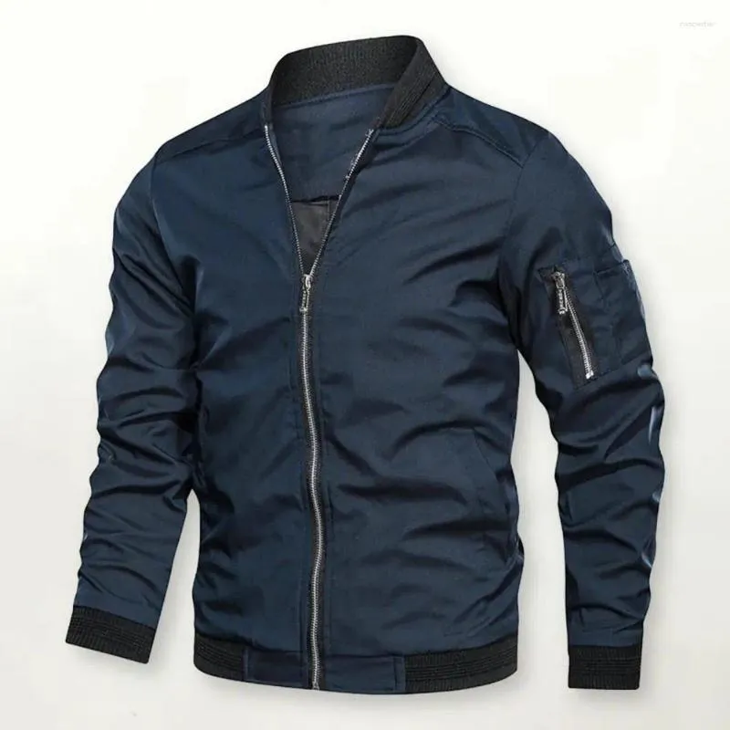 Herrenjacken Männer Jacke stilvoller Herbst mit Standkragen Rippen -Manschetten Reißverschluss Placket Business Casual Streetwear für Herbst