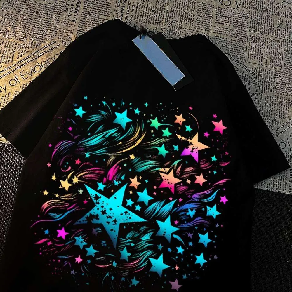 Designer Luxo Chaopai Classic Stars T-shirt Impresso Men's Summer Color Design de cor de algodão confortável Top de manga curta