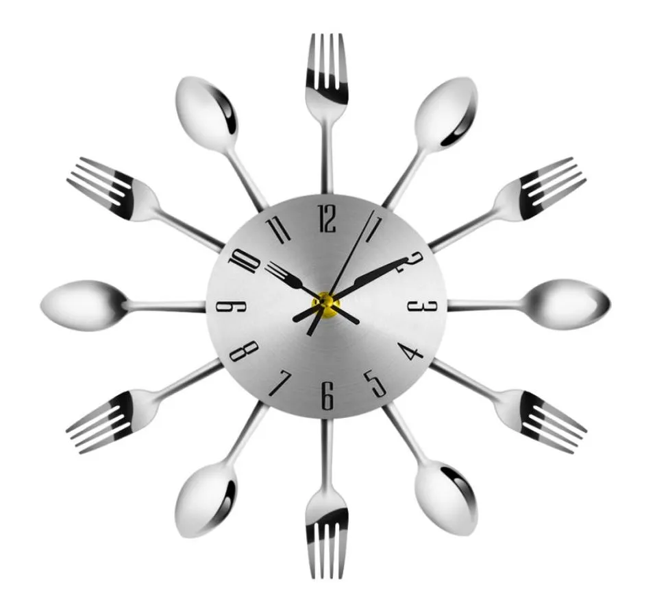 2019 Home Decorations Noiseless Stainless Steel Cutlery Clocks Knife and Fork Spoon Wall Clock Kitchen Restaurant Home Decor Y20019921503