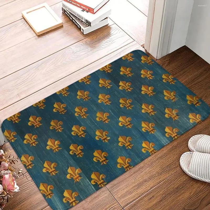 Tapijten fleur de lys niet-slip deurmat goudblauw antiek Frans tapijtstapijtbad keukenmat welkom indoor decor